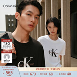 Calvin KleinJeans夏季男女情侣中性休闲通勤ck字母纯色纯棉宽松短袖T恤上衣