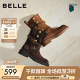 百丽（Belle）西部派对马丁靴女冬季新款厚底商场同款休闲短靴E7Z1DDZ5 啡色 36 (230mm)