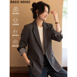 百家好（Basic House）百家好高级感宽松廓形西装外套休闲小西服女2026秋季 深灰 XL