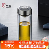 希诺双层玻璃杯高档商务办公车载水杯男家用透明泡茶杯子中秋节礼物