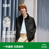 森马（Semir）夹克男经典巴恩风工装外套男复古灯芯绒翻领夹克秋冬季情侣上衣 黑色90001 XL