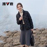 雅鹿羽绒服女韩版修身百搭轻薄90绒立领通勤校园排骨百搭外套 黑色160