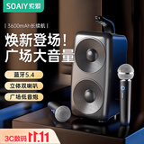 索爱SH36PLUS 无线蓝牙音箱麦克风大音量超重低音炮广场舞户外音响车载便携收款扩音器 双麦黑