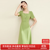 尚都比拉短袖连衣裙女夏季复古赫本风气质通勤裙子中长款A字裙 绿色 M