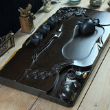 雅友 黑檀木茶盘 整块实木原木 进口茶海茶托 功夫茶具 人工立体雕刻 边雕鱼 60x33x6扭转乾坤