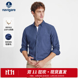 Navigare意大利小帆船纯棉衬衫男长袖秋冬磨毛寸衫尖领商务通勤净色衬衣 海军蓝 L /40