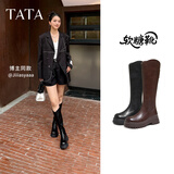 他她（TATA）蔡文静同款软糖靴弹力靴长筒靴厚底骑士靴 黑色 36