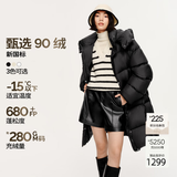 伊芙丽（eifini）【棉花糖系列】伊芙丽轻量连帽中长羽绒服2024秋装新款保暖外套女 黑色 S 110-125斤