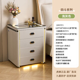 虎牌保险柜家用智能床头保险柜隐形式无线充电小型木质抽屉全钢防盗一体隐藏式保险箱密码指纹解锁 【浅灰色】(三色灯+两侧灯+无线充+感应灯) 【四斗柜】指纹抽屉锁+蓝牙音箱+WiFi保险柜