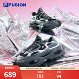 FILA FUSION潮牌老爹鞋女士硬糖3厚底增高运动鞋休闲鞋子 黑/烟灰珍珠-BS 37.5