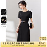 尚都比拉设计感拼接连衣裙夏季高级感气质百褶裙小个子中长裙子 雅黑色 L