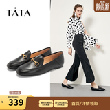 他她（TATA）方头乐福鞋女休闲平底一脚蹬小皮鞋女单鞋春秋款FLC22AM5 黑色 38