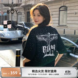 BOY LONDON【满天星】夏季男女同款短袖渐变烫钻印花时尚T恤N01107 黑色 S