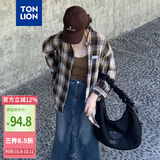 唐狮（TonLion）秋冬女左胸小标格子翻领长袖衬衫百搭时尚潮流韩系松弛