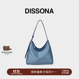 DISSONA【董洁同款】迪桑娜女包幸运锦囊hobo包单肩斜挎包手提包礼物 蓝色-大号（肩带可调节）