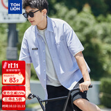 唐狮（TonLion）2026夏季新款男翻领条纹短袖衬衫宽松休闲百搭上衣男潮流