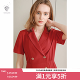 范思蓝恩正式气质通勤连衣裙女夏季收腰显瘦面试西装裙 红色 XL