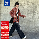 唐狮（TonLion）秋冬女左胸小标格子翻领长袖衬衫百搭时尚潮流韩系松弛