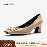 NINE WEST玖熙女鞋秋季气质高跟皮鞋女士方头单鞋子女款 NH434045FK 杏色36