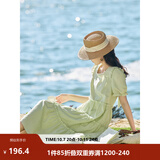 茵曼（INMAN）七七同款连衣裙2026夏女装新款田园纯棉提花方领A字泡泡袖蛋糕裙 淡绿色 74.6%粘纤 25.4%棉  S