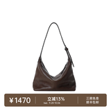 裘真（qiuzhen）【明星推荐】 经典hobo包植鞣牛皮腋下通勤休闲饺子女包 咖啡色-小号 小包/大包
