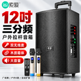 索爱（soaiy）12吋广场舞音响木质大功率便携式户外重低音蓝牙k歌专用大音量移动拉杆音箱室外演出双话筒SA-X22