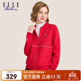 ELLE ACTIVE棒球领夹克外套女装秋季设计感小花卉印花运动休闲百搭通勤外套 红色 L