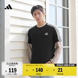 adidas纯棉休闲三条纹针织运动圆领正肩短袖T恤上衣男夏阿迪达斯   黑色/白   M