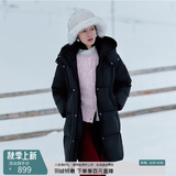 艾莱依羽绒服女冬季新款软糯泡芙中长款可脱卸连帽鸭绒保暖加厚外套 炭黑 S 155【建议80-110斤】