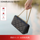 CHARLES&KEITH质感菱格链条小方钱包女包包女包生日礼物送女友CK6-10680924 Black黑色 XS