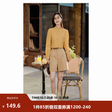 茵曼（INMAN）法式立领荷叶边泡泡袖衬衫衬衣18236304 杏叶黄 S