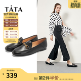 他她（TATA）方头乐福鞋女休闲平底一脚蹬小皮鞋女单鞋春秋款FLC22AM5 黑色 35
