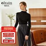 Olrain欧芮儿半高领莫代尔长袖T恤秋季女装修身丝滑打底衫舒适内搭女 黑色 S