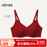 ubras轻盈兔耳杯文胸罩大胸显小聚拢防下垂大杯内衣女轻薄无痕网纱透气 浪花领-丝绒红色 L （80B/80C/80D）