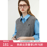范思蓝恩范思蓝恩23FS11228 学院风针织马甲女春秋V领外搭配叠穿背心 灰色 S