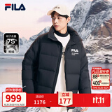 FILA斐乐保暖羽绒服男女经典复古休闲运动连帽长袖印花外套上衣 正黑色-BK M 170/92A