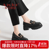 奥古狮登（Agsdon）乐福鞋女秋季新款英伦风小皮鞋女粗跟百搭圆头通勤单鞋 黑色 35
