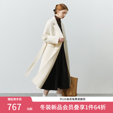 范思蓝恩22FS4099西装式双面呢子大衣女中长款秋冬韩系羊毛呢外套 奶杏色 XS