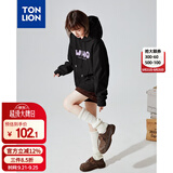 唐狮（TonLion）秋冬女针织前胸文字连帽卫衣百搭减龄时髦韩版潮流连帽卫衣女款