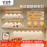 公牛（BULL）感应猫眼橱柜灯磁吸充电山丘光效展柜玄关氛围小夜灯 银26cm三色