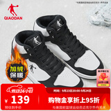 乔丹男鞋加绒高帮板鞋保暖棉鞋皮革面减震休闲运动鞋子 白色黑色（加绒） 41