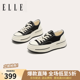 ELLE双11厚底增高帆布鞋女新款学生夏季百搭休闲小白鞋运动鞋 黑色 37 (235mm) 标准码