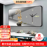 墨派餐厅装饰画带钟表万年历电子钟挂画客厅家用时尚日历表时钟壁画 1金鹿招财 120*60cm晶瓷