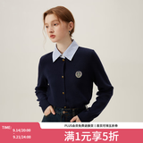 范思蓝恩麦穗花语 学院风假两件针织衫上衣女毛衣开衫24FS11309 藏青 XS