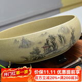 瓷牌茗茶具（cipaiming teaset）瓷牌茗粗陶特大号茶洗陶瓷青花瓷水洗碗杯笔洗玻璃茶杯父亲节礼物 粗陶山清水秀茶洗-大号（10英寸）