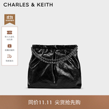 CHARLES&KEITH子母链条大容量流浪包托特包单肩斜挎包女包生日礼物CK2-40671449 【L号】Noir黑银 L