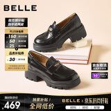百丽海鸥乐福鞋女厚底新款小皮鞋春夏通勤单鞋JD007CM5 黑色-哑光 36
