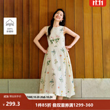 茵曼虞美人|碎花无袖连衣裙浪漫度假风2026夏季女装新品花苞长裙子 杏色 M