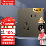 飞雕（FEIDIAO）开关插座面板暗装86型五孔插座空调网线家用全屋套餐 带USB 纯平 斜五孔插座 5只装（优先发货） 荧光灰