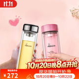 希诺（heenoor）玻璃杯男士双层防烫抗菌泡茶杯办公室车载2026新款水杯子定制礼物 经典情侣杯（2只装）315ml-300ml
